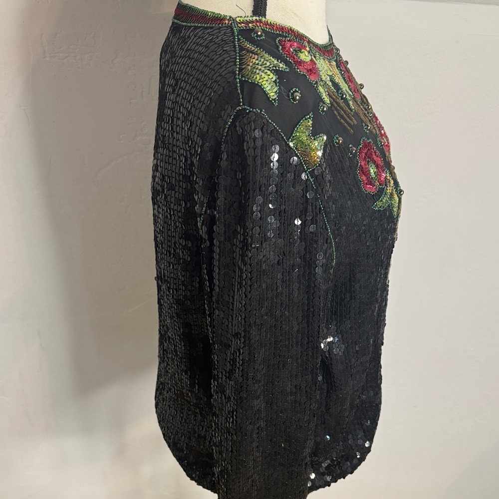 Joseph Le Bon Embroidered Black Red Sequin Top - Picture 3 of 10